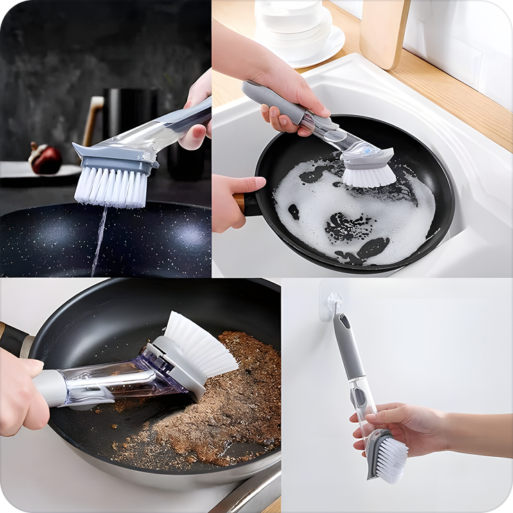 Medium White Liquid Dispenser Kitchen Cleaning Brush